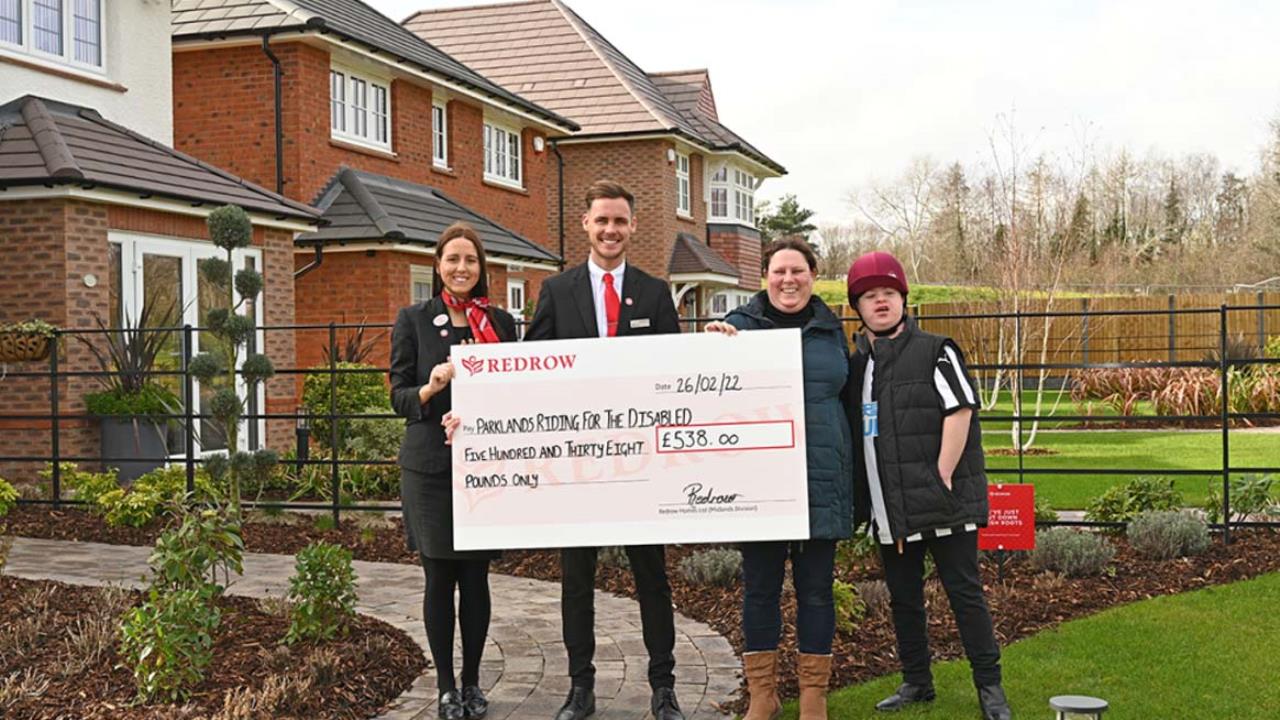 Redrow - News - Midlands - Parklands Riding for the Disabled Donation