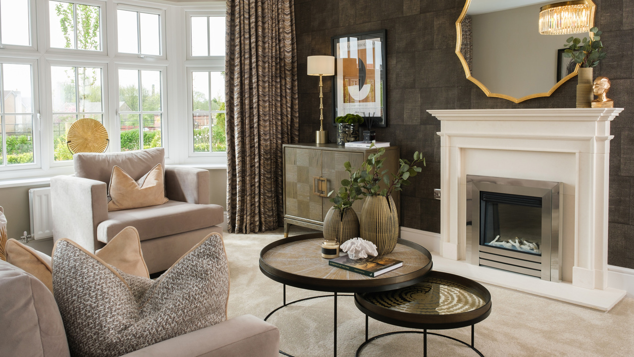 Redrow | Inspiration | Neutral Living Room with Green Metalics