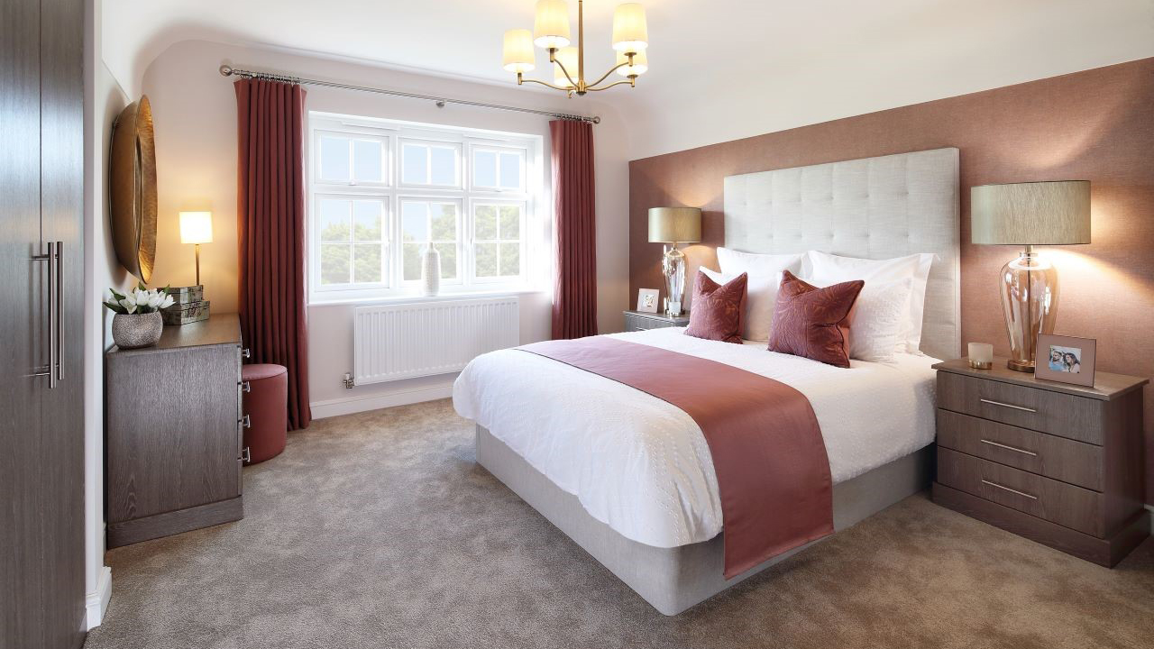 Redrow - Inspiration - Elegant Main Bedroom with deep coral shade