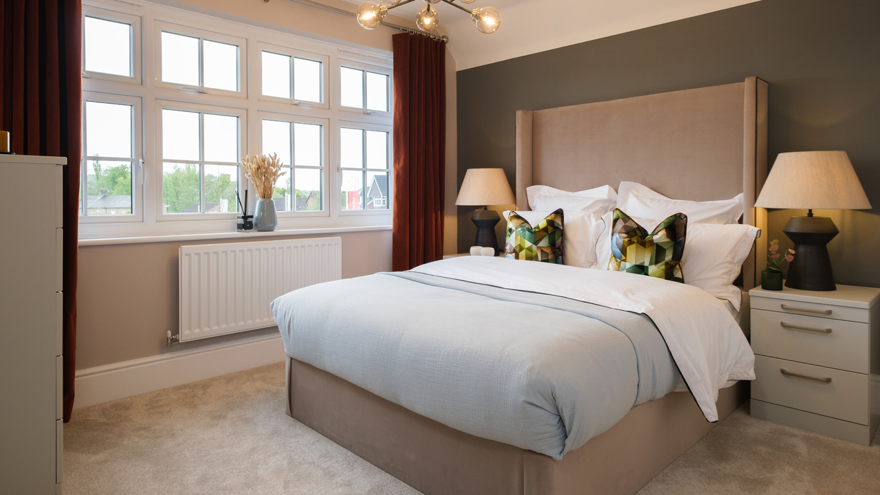 Redrow | Inspiration | Bedroom with pink bed and headboard