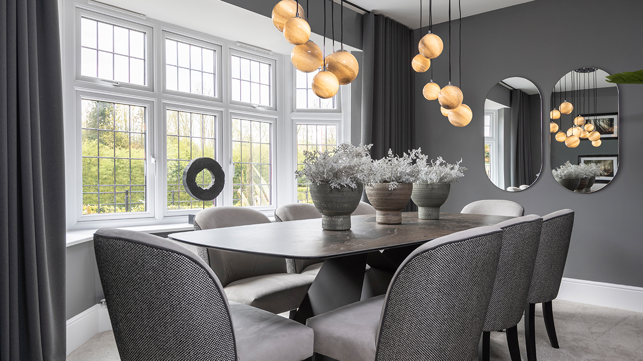 Redrow - Inspiration - Dining room with arty lighting